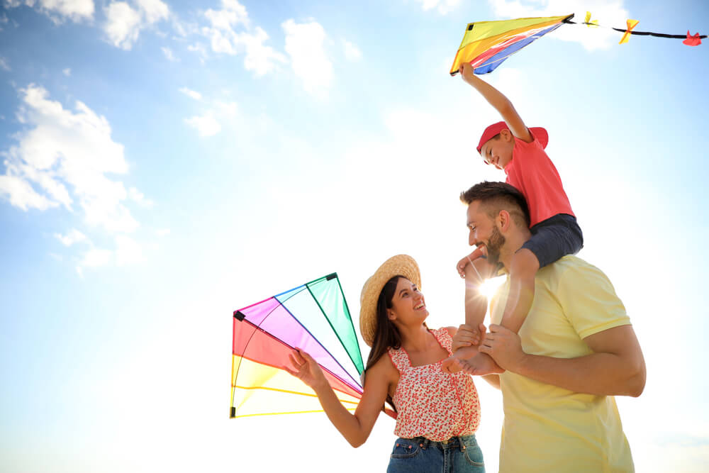 A family flying kites in Ocean Shores.