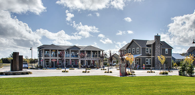 A view of Ocean Shores stores in Oyhut Bay.