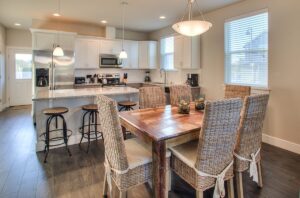 The kitchen of a vacation rental in Ocean Shores to cook in with ingredients from local grocery stores.