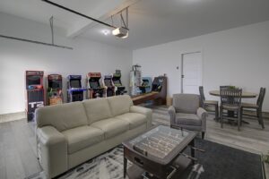 The game room at a rental in Ocean Shores to hang out in after exploring town on rentals like a moped.