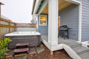 The hot tub at an Ocean Shores rental to relax in after searching for Washington birds.
