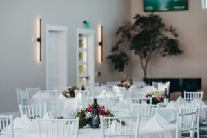 A reception set up for a Washington coast wedding.